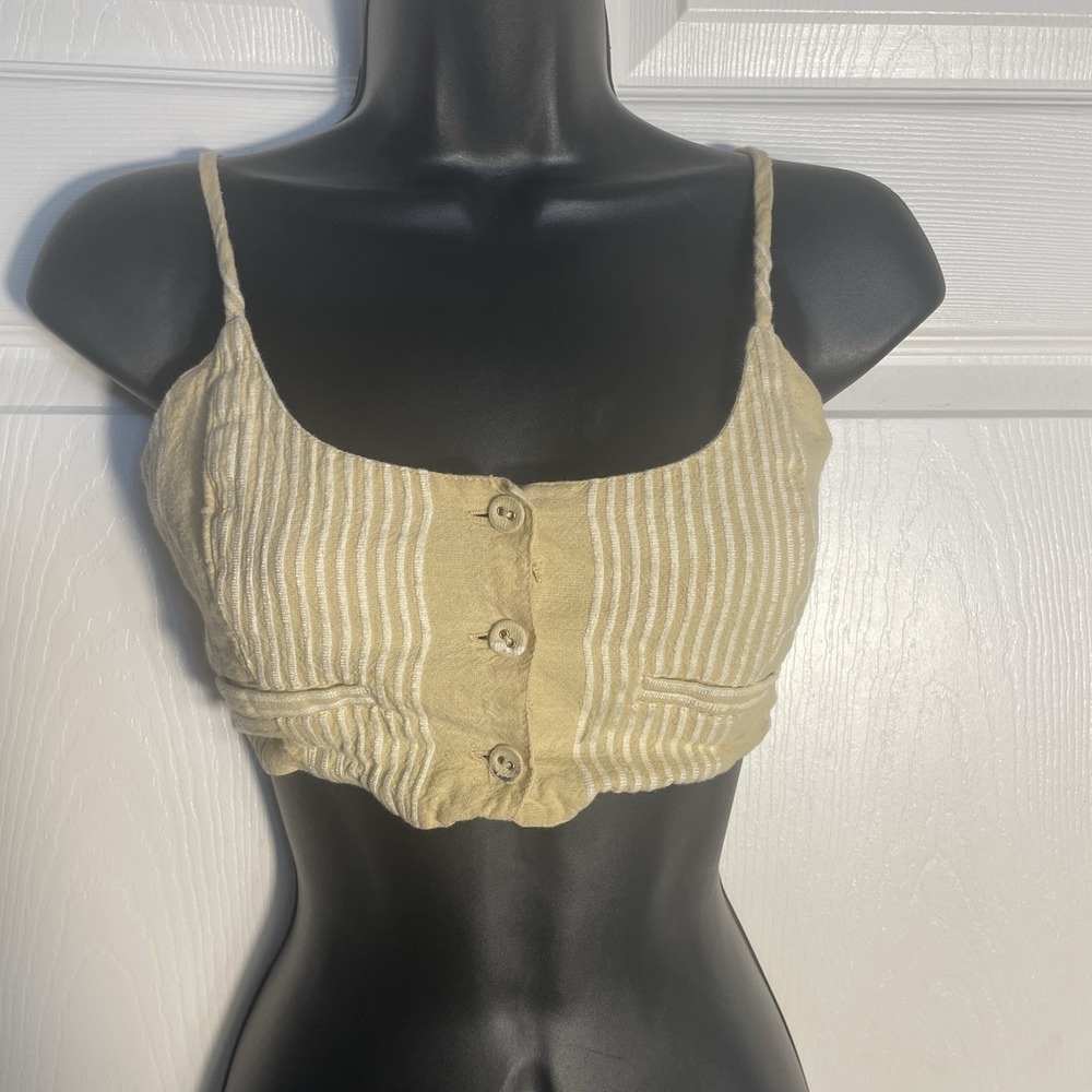 Free People Endless Summer Casual Friday Cami Cropped Top XS Yellow Striped Boho